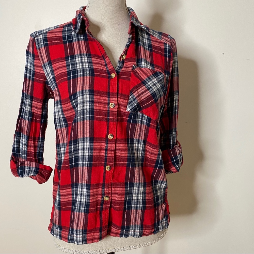 RED Plaid Flannel Tartan Button-Down Shirt - Picture 2 of 12